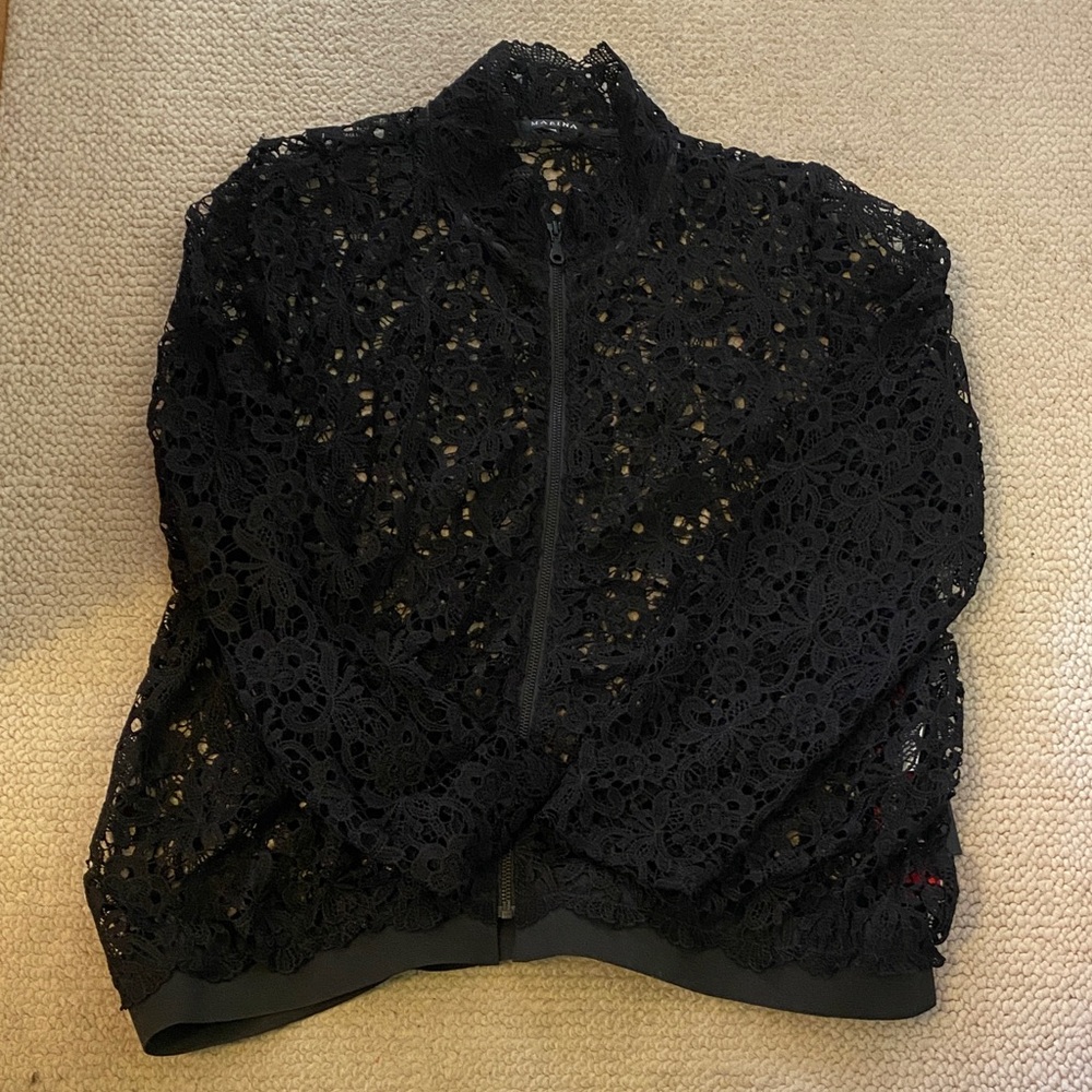MARINA Black Lace Bomber Jacket